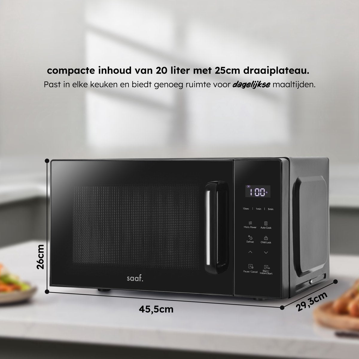 Saaf Micro-ondes - 20L - Ecran tactile - 700W - Noir - 462×332×264 mm