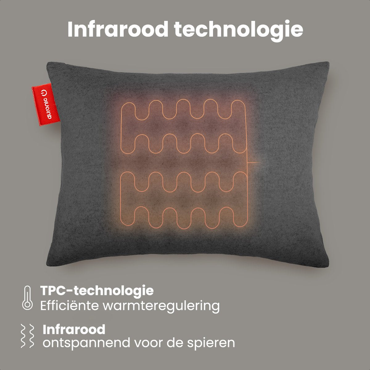 Auronic Heat Cushion - Classic - 45x60 - Sans fil - Rechargeable - Coussin électrique - Infrarouge - Anthracite