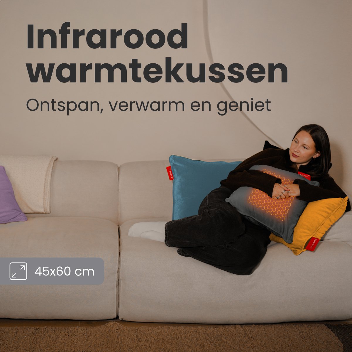 Auronic Heat Pillow - Velours - 45x60 - Sans fil - Rechargeable - Oreiller électrique - Infrarouge - Gris