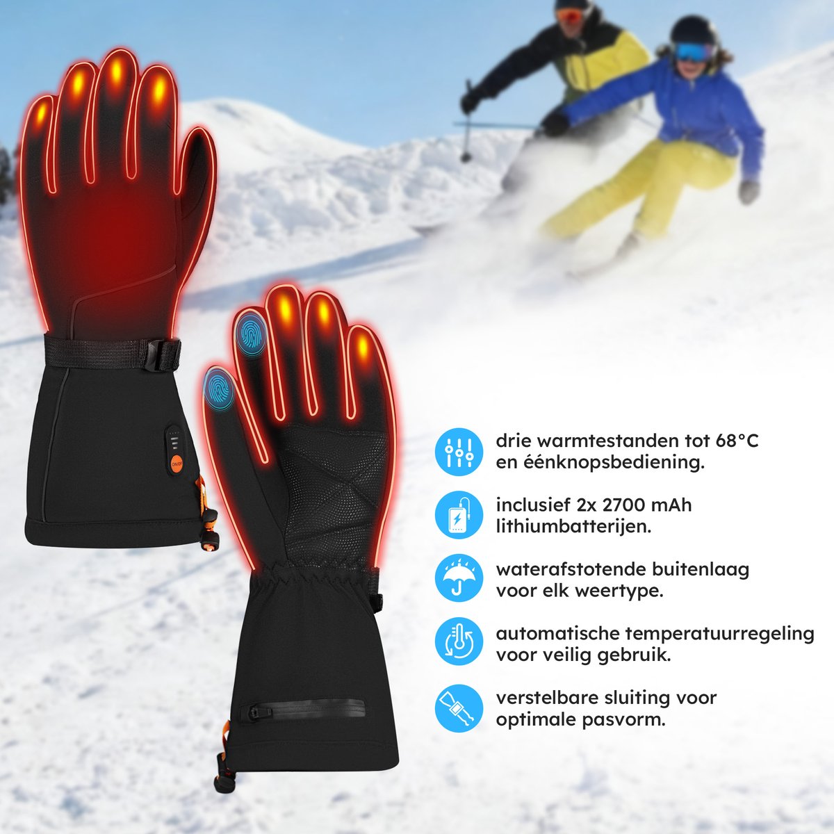 Gants chauffants Saaf XS - noir - rechargeable - 3 réglages - résistant à l'eau et au vent