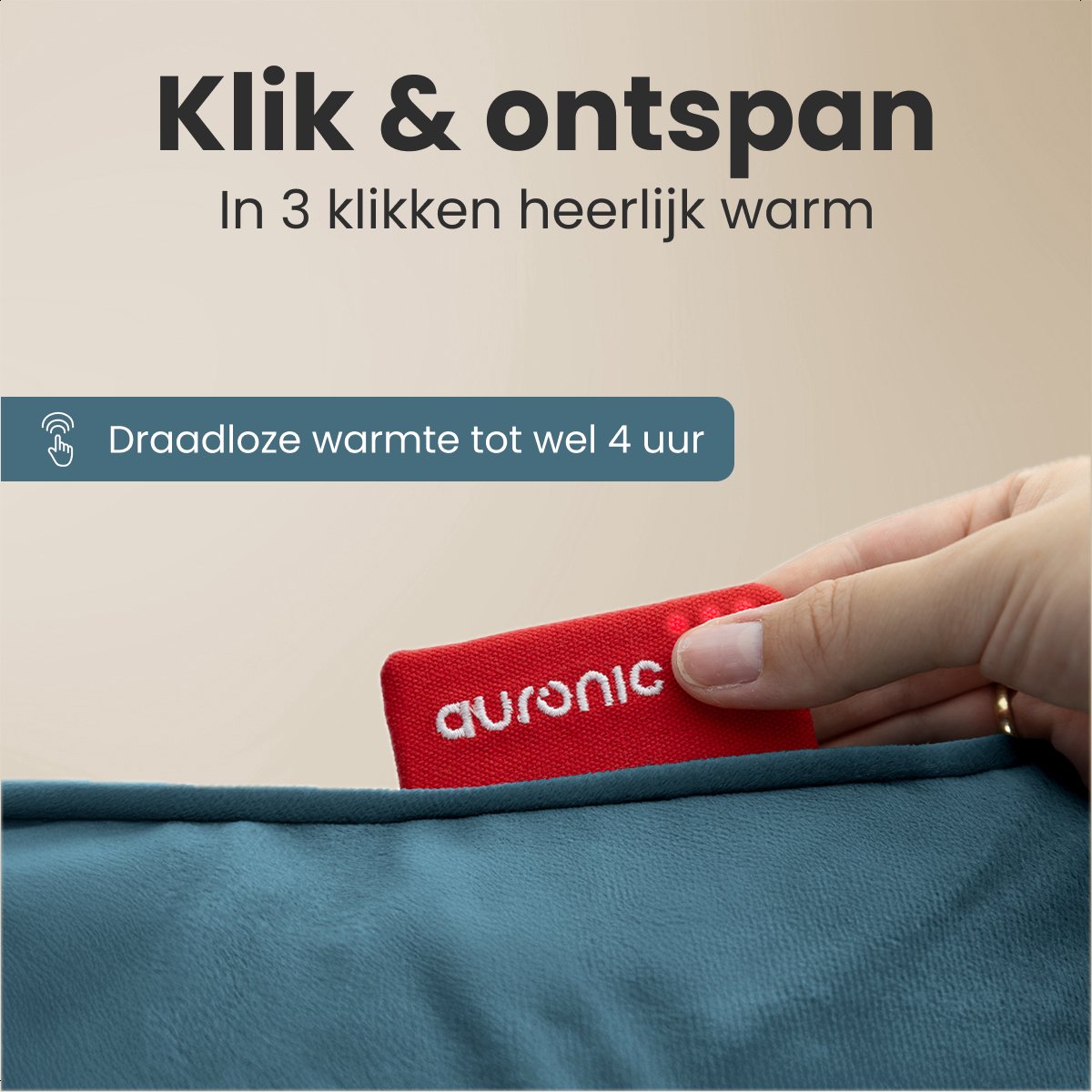 Auronic Heat Pad Velvet 45x45 cm - Sans fil, rechargeable et infrarouge - Vert/Bleu