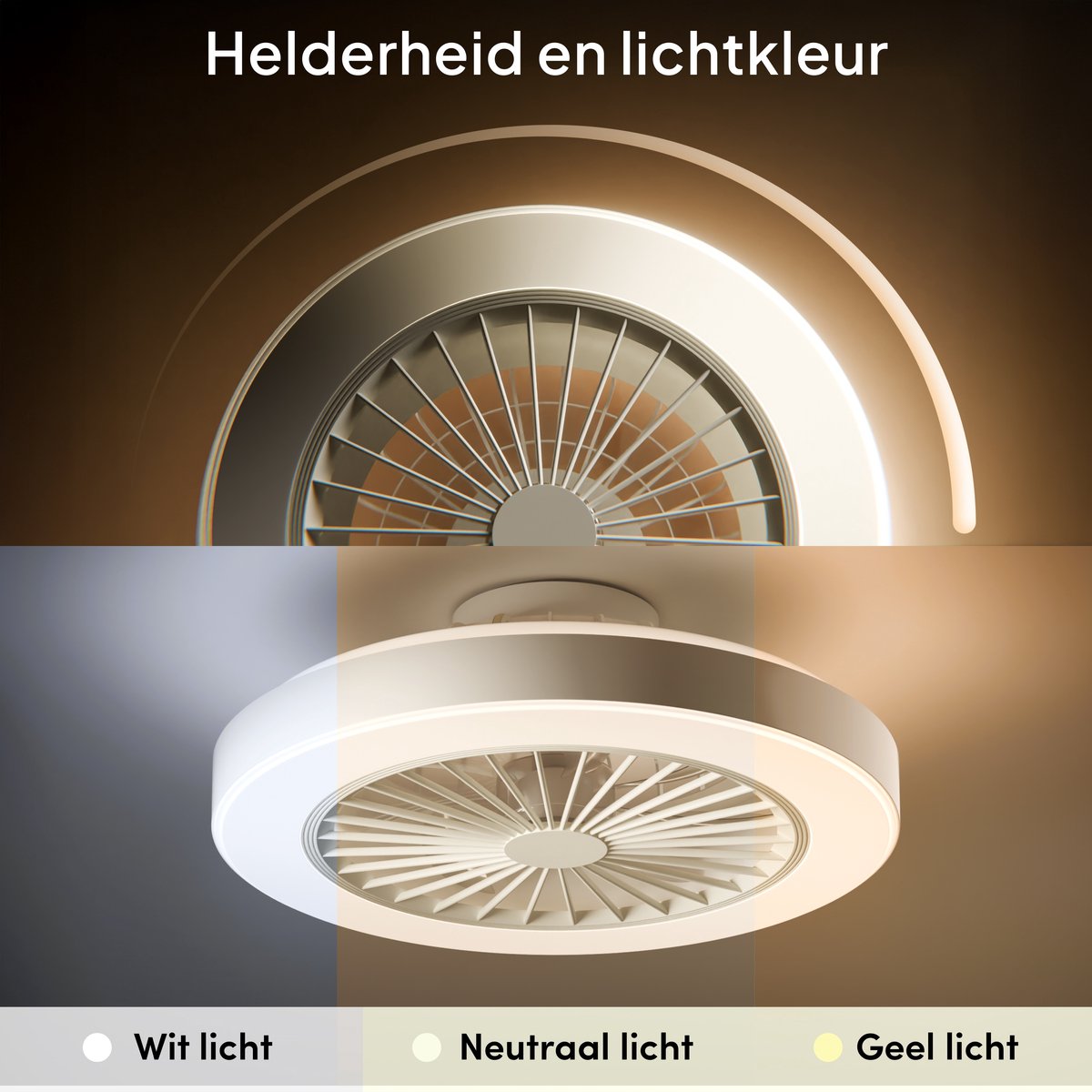 Nolt Ventilateur de plafond avec éclairage RGB - Ventilateur de plafond - Plafonnier - LED RGBW - Tuya Wifi Smart - Télécommande - ⌀ 50cm - Blanc