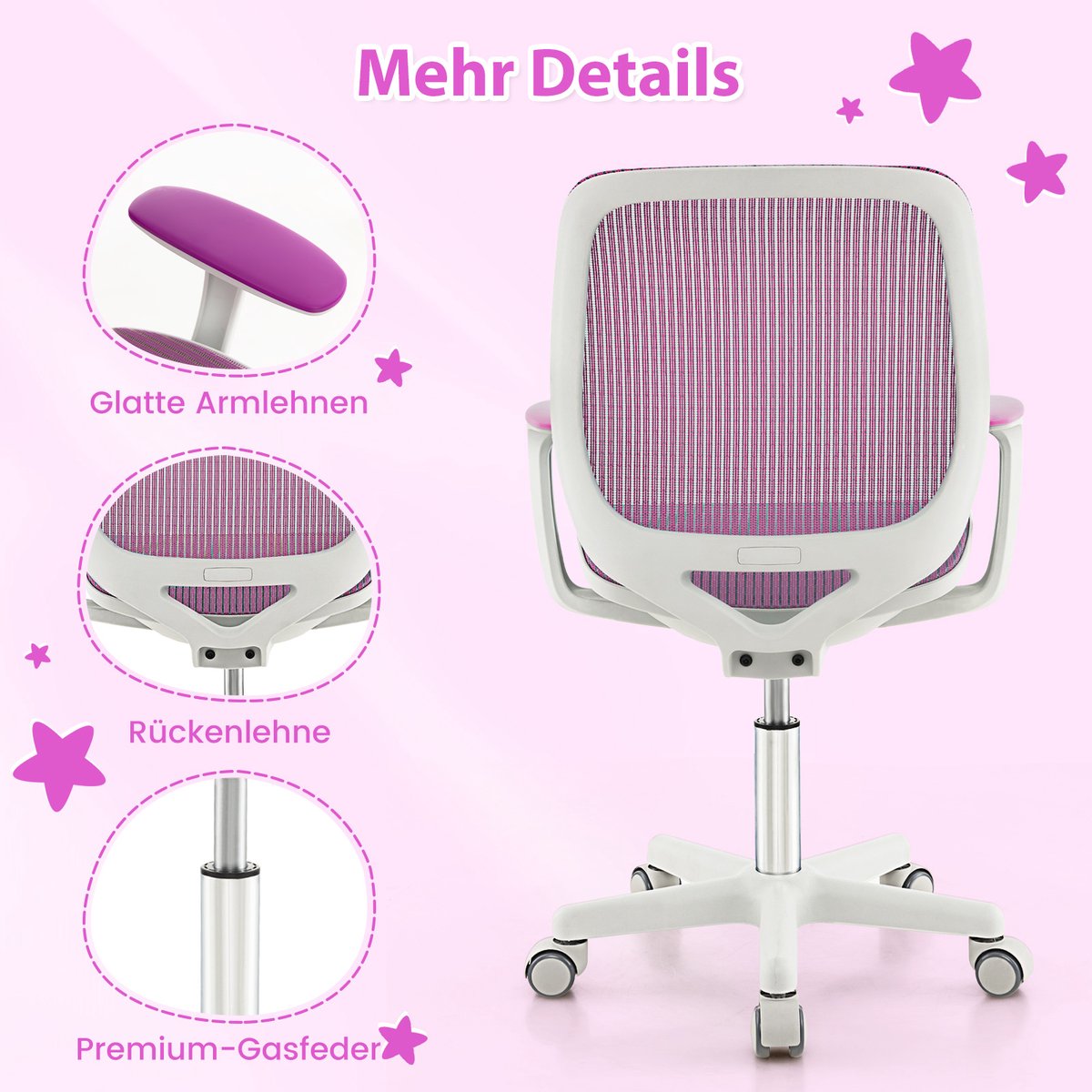 Chaise de bureau pour enfants Coast - Chaise pivotante ergonomique avec accoudoirs et roulettes - Hauteur d'assise 43-55 cm