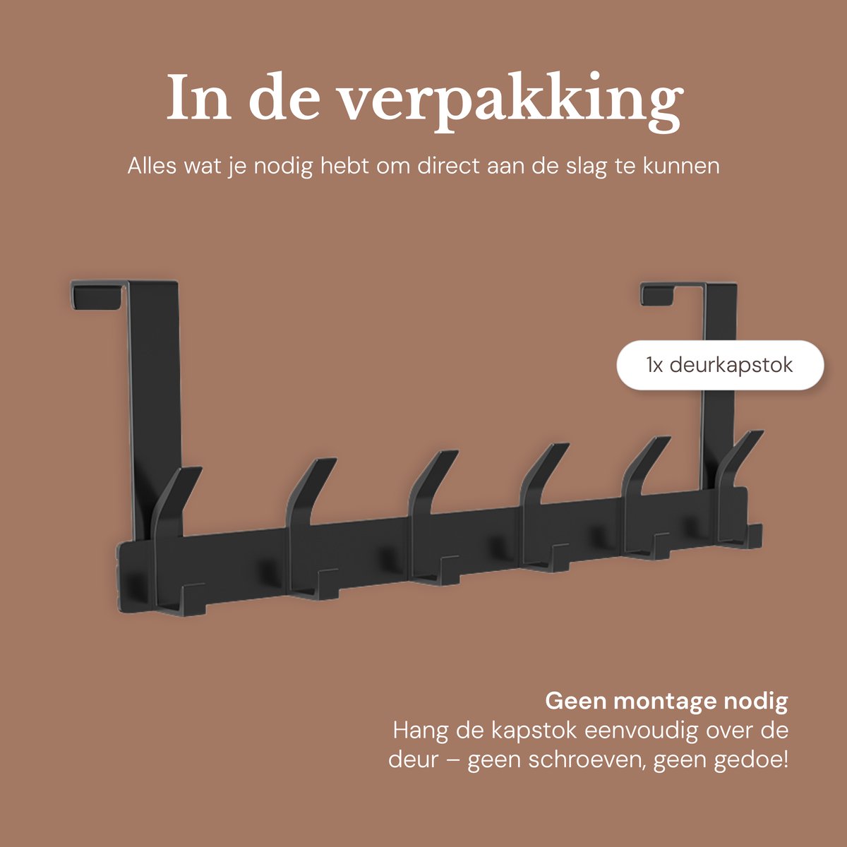 O'DADDY® Porte-manteau - 6 crochets - Crochet de porte - Cintre de porte - Porte-manteau suspendu - Crochet suspendu - Fixation avec du ruban adhésif 3M - Design industriel - Noir