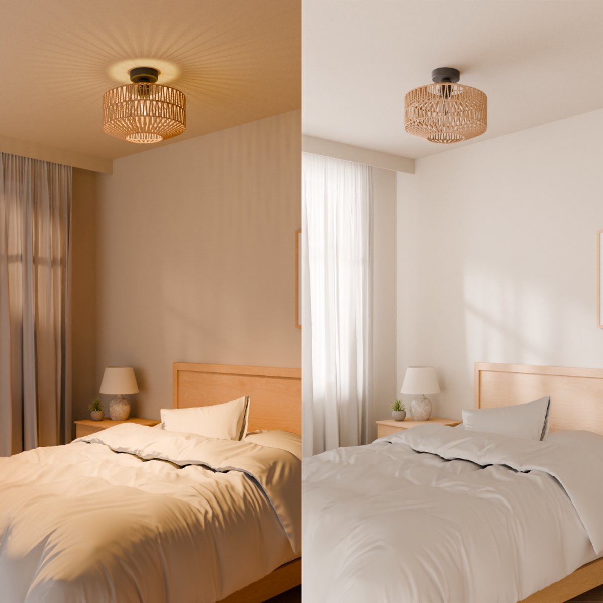 Plafonnier Nolt - Plafonnier - Lampe E27 - Rustique - ⌀ 30cm - Jute - Marron