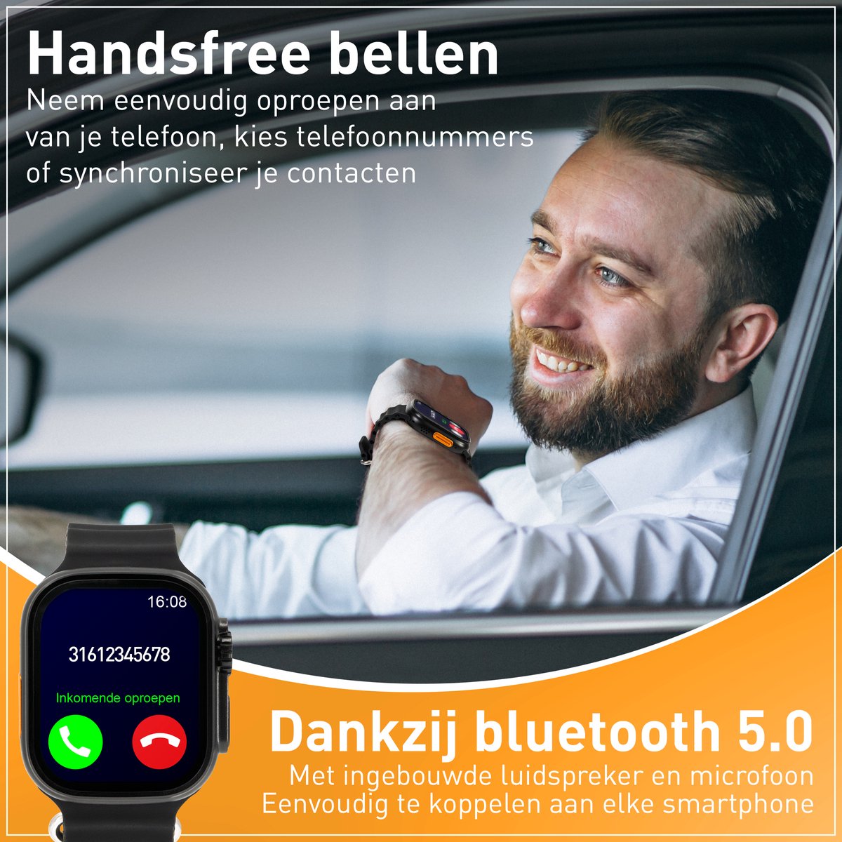 Techancy Smartwatch - Bluetooth - Longue durée de vie de la batterie - Traqueur de sommeil - Hommes et femmes - Noir