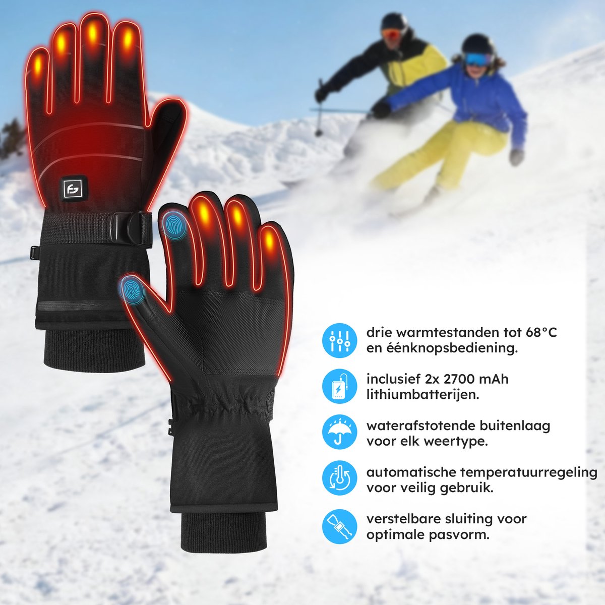Gants chauffants Saaf Pro M - 3 positions - Rechargeable - Imperméable et coupe-vent - Noir - 28x11 cm