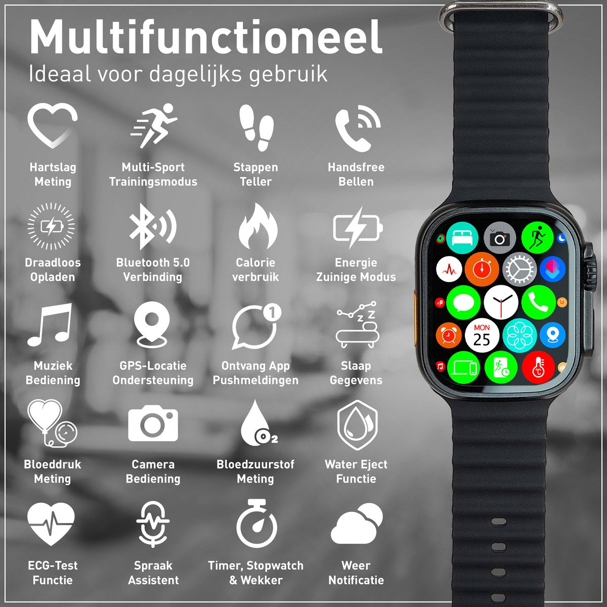 Techancy Smartwatch - Bluetooth - Longue durée de vie de la batterie - Traqueur de sommeil - Hommes et femmes - Noir