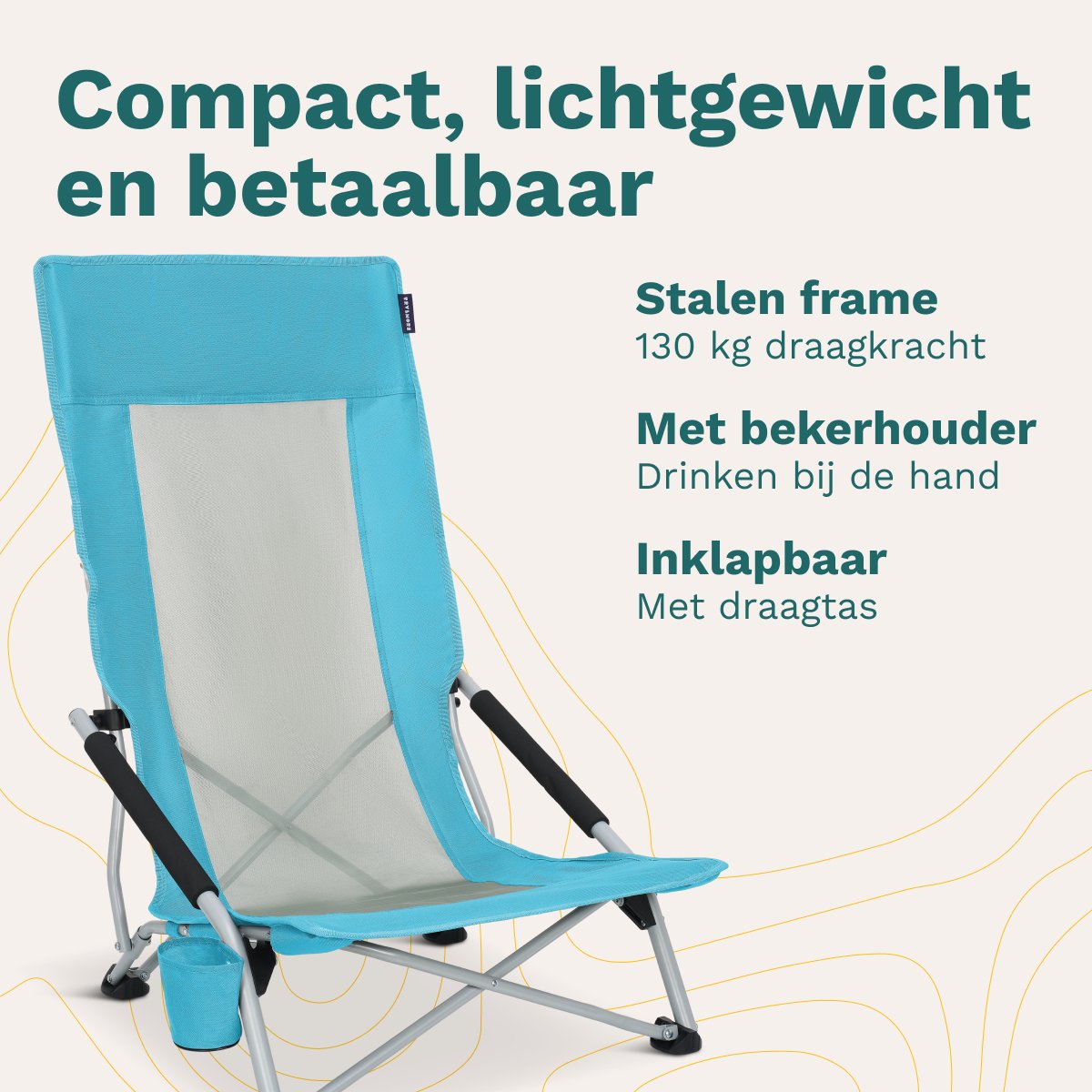 TRVLMORE Chaises de plage Lot de 2 - Pliable - Capacité de charge de 130KG - Avec porte-gobelet et sac de transport - Dossier haut - Bleu