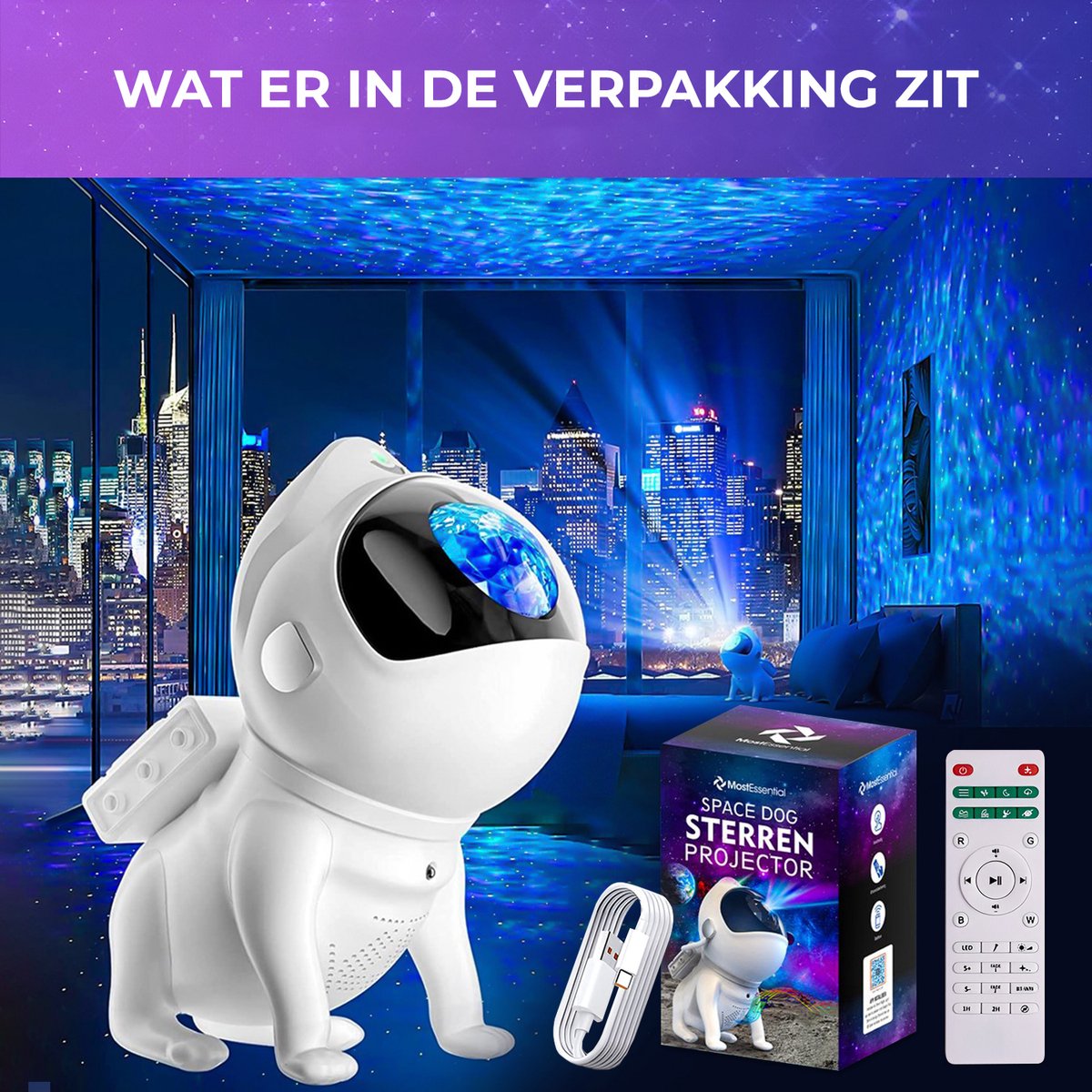 MostEssential Premium Star Projector - Space Dog Edition - 3000 lm - Incl. App