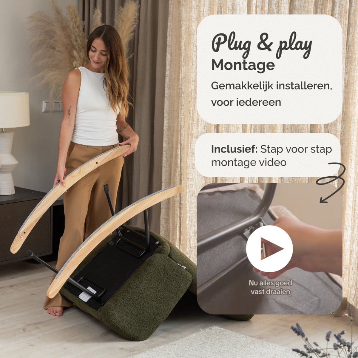 SITTT Fauteuil à bascule Noella - vert foncé - 70x96x97 cm - fauteuil de relaxation et de puériculture