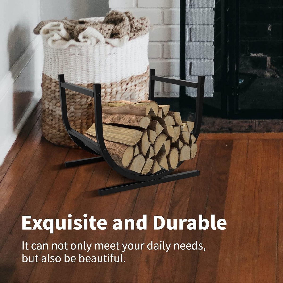 Froadp Support pour bois de chauffage - Pour l'intérieur et l'extérieur - 44 x 37 x 40 cm - Noir
