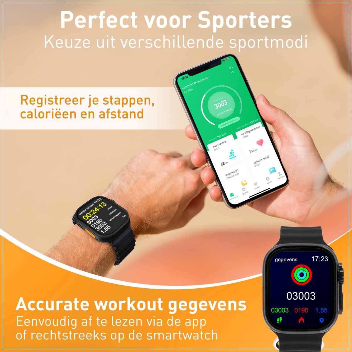 Techancy Smartwatch - Bluetooth - Longue durée de vie de la batterie - Traqueur de sommeil - Hommes et femmes - Noir