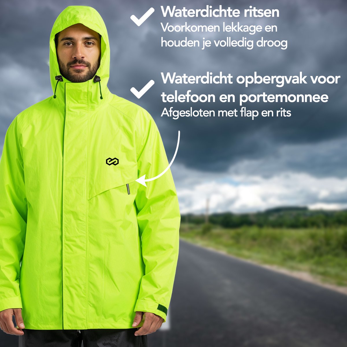 Infinity Goods Combinaison de pluie Nikki - Imperméable et respirante - Réfléchissante - Combinaison de pluie 2 pièces - Unisexe - Jaune fluo - Taille XL