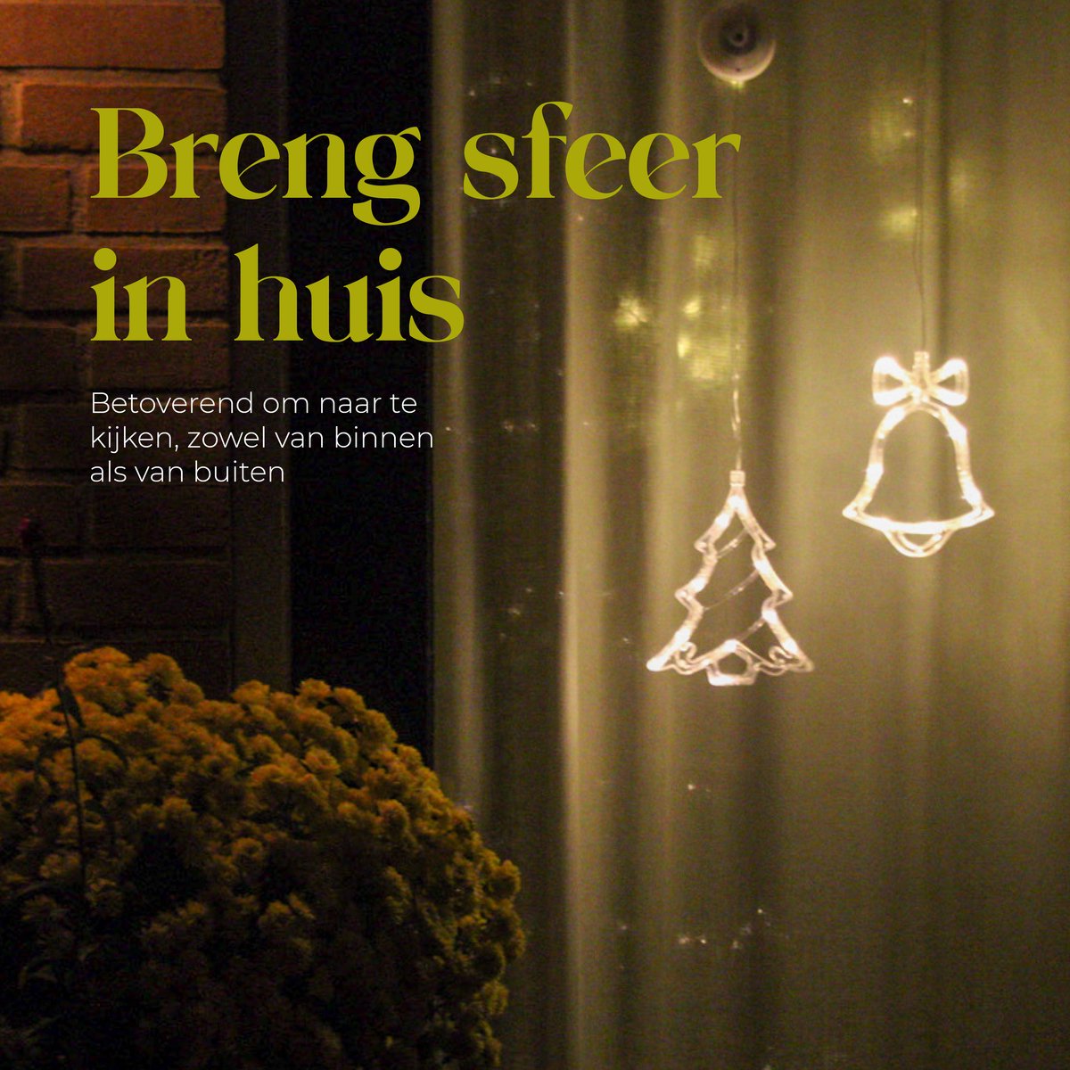 Giftmas Décoration suspendue LED Cloche de Noël & Arbre de Noël Blanc Chaud 14x18.3 cm - Alimentation par piles - Décorations de fenêtres pour l'intérieur