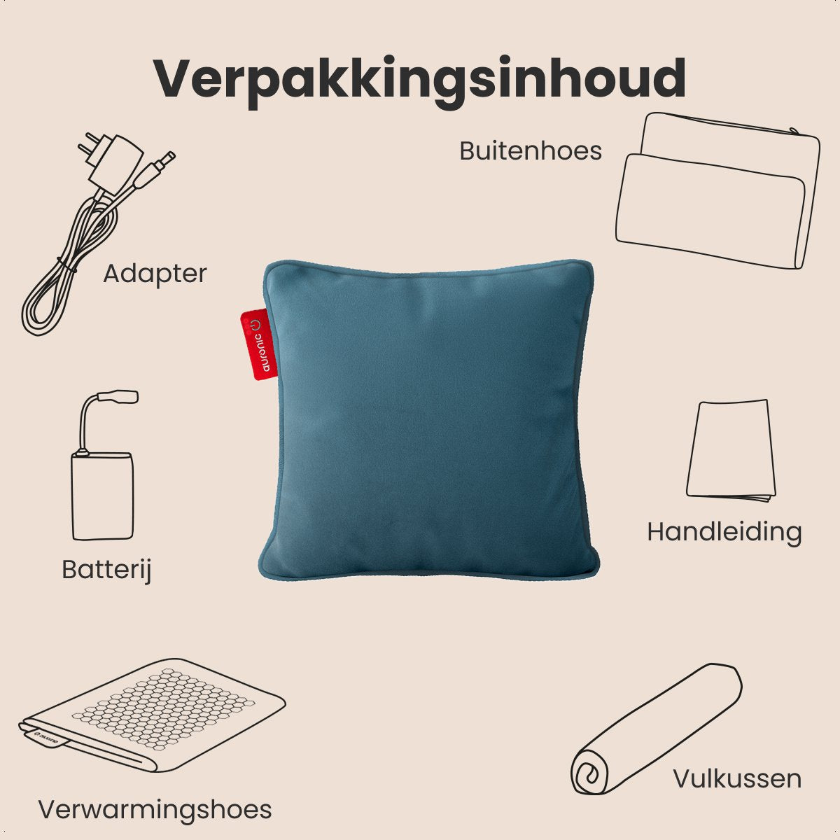 Auronic Heat Pad Velvet 45x45 cm - Sans fil, rechargeable et infrarouge - Vert/Bleu