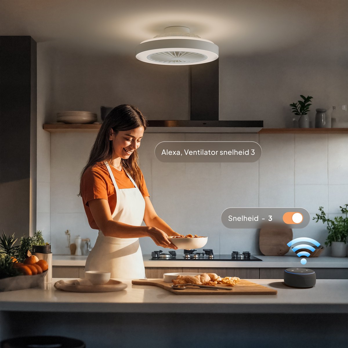 Nolt Ventilateur de plafond avec éclairage RGB - Ventilateur de plafond - Plafonnier - LED RGBW - Tuya Wifi Smart - Télécommande - ⌀ 50cm - Blanc