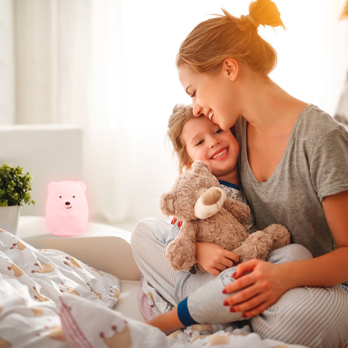 Ourson veilleuse pour enfants Sleepy Friends - 8 couleurs - Dimmable et rechargeable par USB - 95 x 97 x 100 mm - Veilleuse pour chambre de bébé et d'enfant