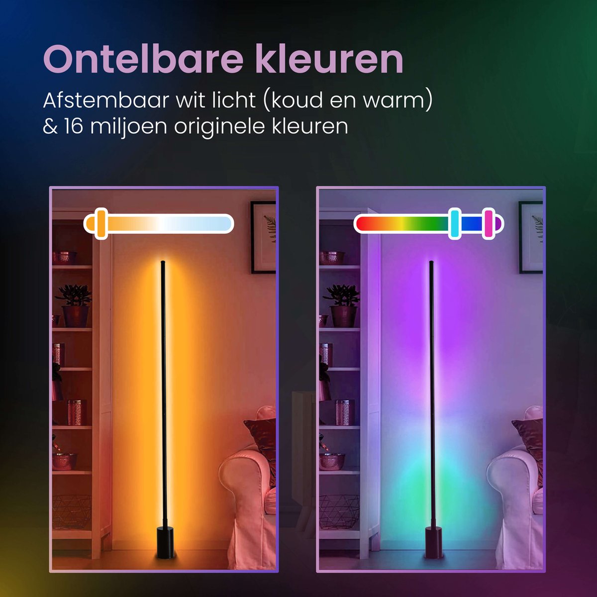 Sensic SL-1 Lampe d'angle avec télécommande - Lumière RVB et blanche - Lampadaire intelligent - Lampadaire sur pied - App Control - Noir
