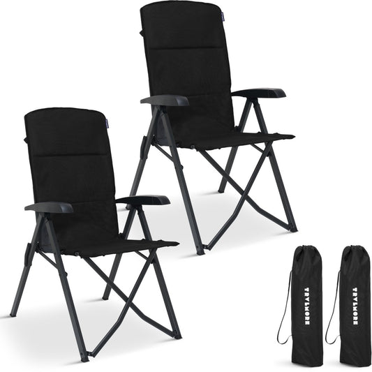 TRVLMORE Chaises de camping de luxe Lot de 2 - Pliables - Capacité de charge de 150KG - Dossier réglable - Sac de transport inclus - Noir