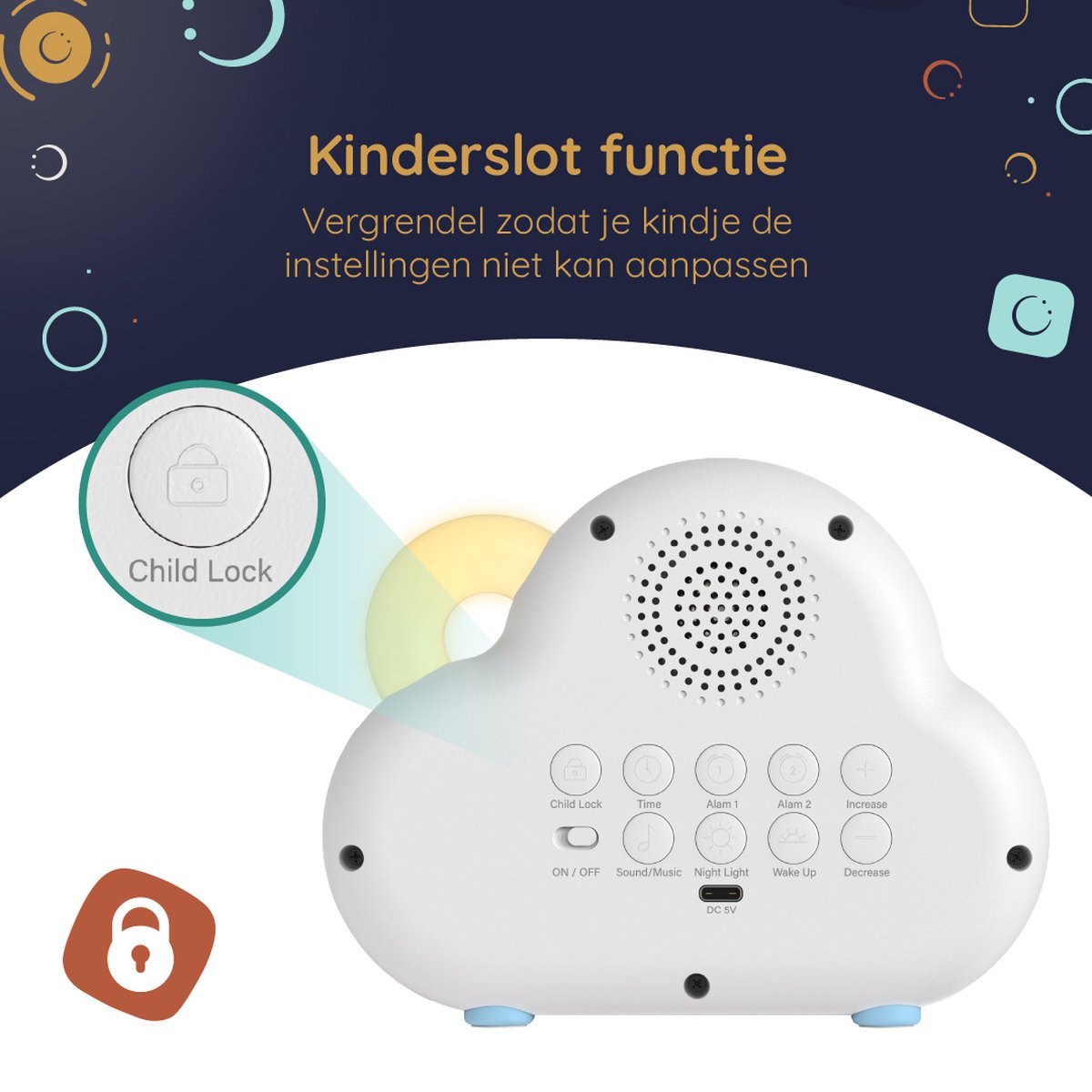 Numsy - Lou Sleep Trainer Kids - Réveil enfant avec veilleuse - LED - 16 x 11 x 4 cm - 5W - Cloud