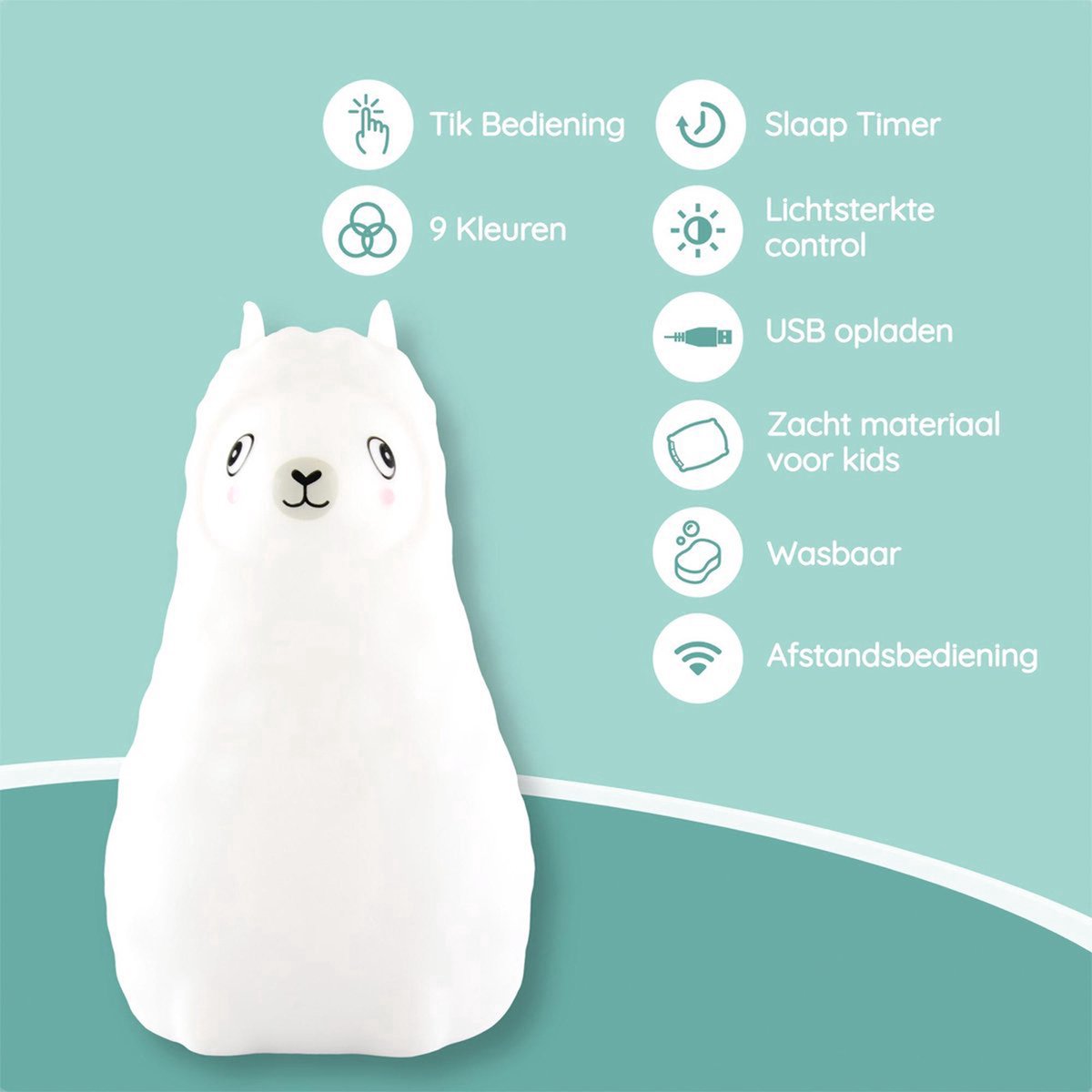 Veilleuse Sleepy Friends Lama - 95x97x100 mm - 8 Couleurs - Rechargeable par USB - Dimmable - Veilleuse Bébé & Enfant