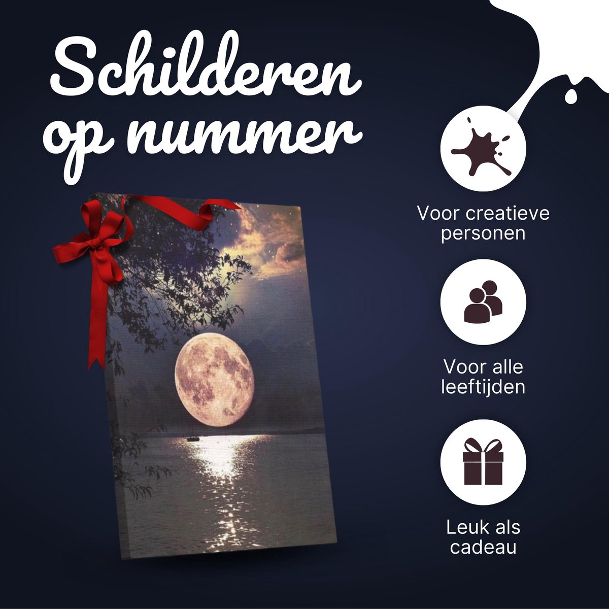 Rubye® Painting On Number Adults 40 x 50 cm - Toile à peindre avec pinceaux - Full Moon