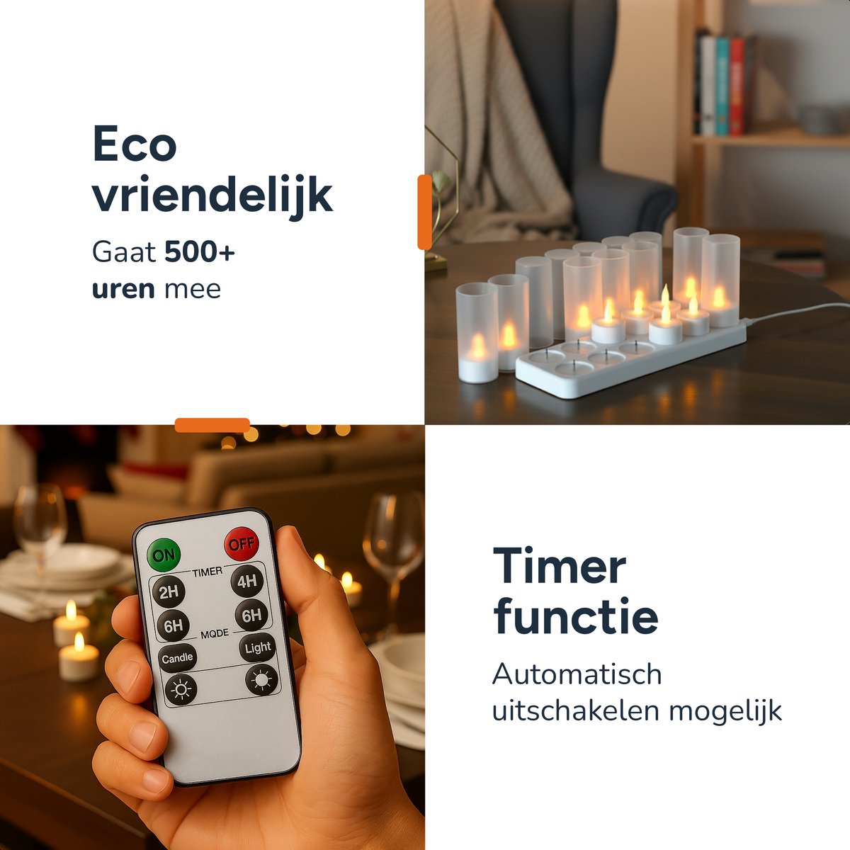 Luft - Bougies émoussées LED réalistes - 12 pièces - Télécommande incluse - Fonction minuterie - Dimmable - Cire véritable - Beige