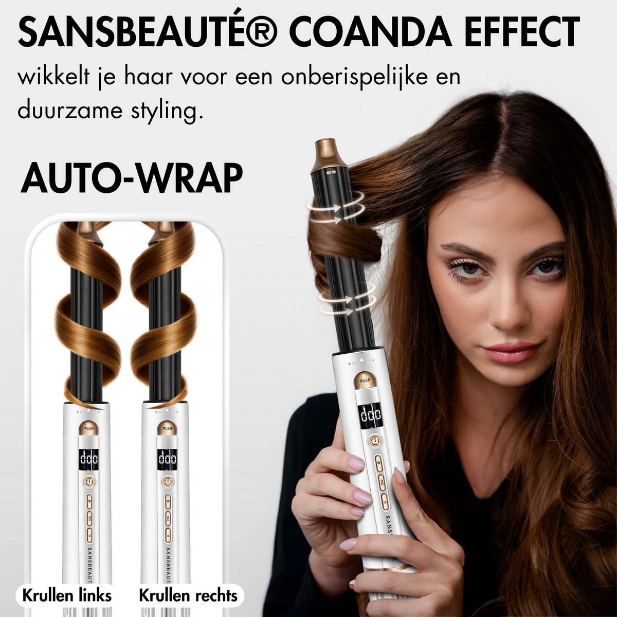 Sansbeauté 4-in-1 Airstyler - Multistyler - Brosse à cheveux - Brosse à boucler - Brosse à coiffer - 1400W - Technologie ionique - Blanc/Or