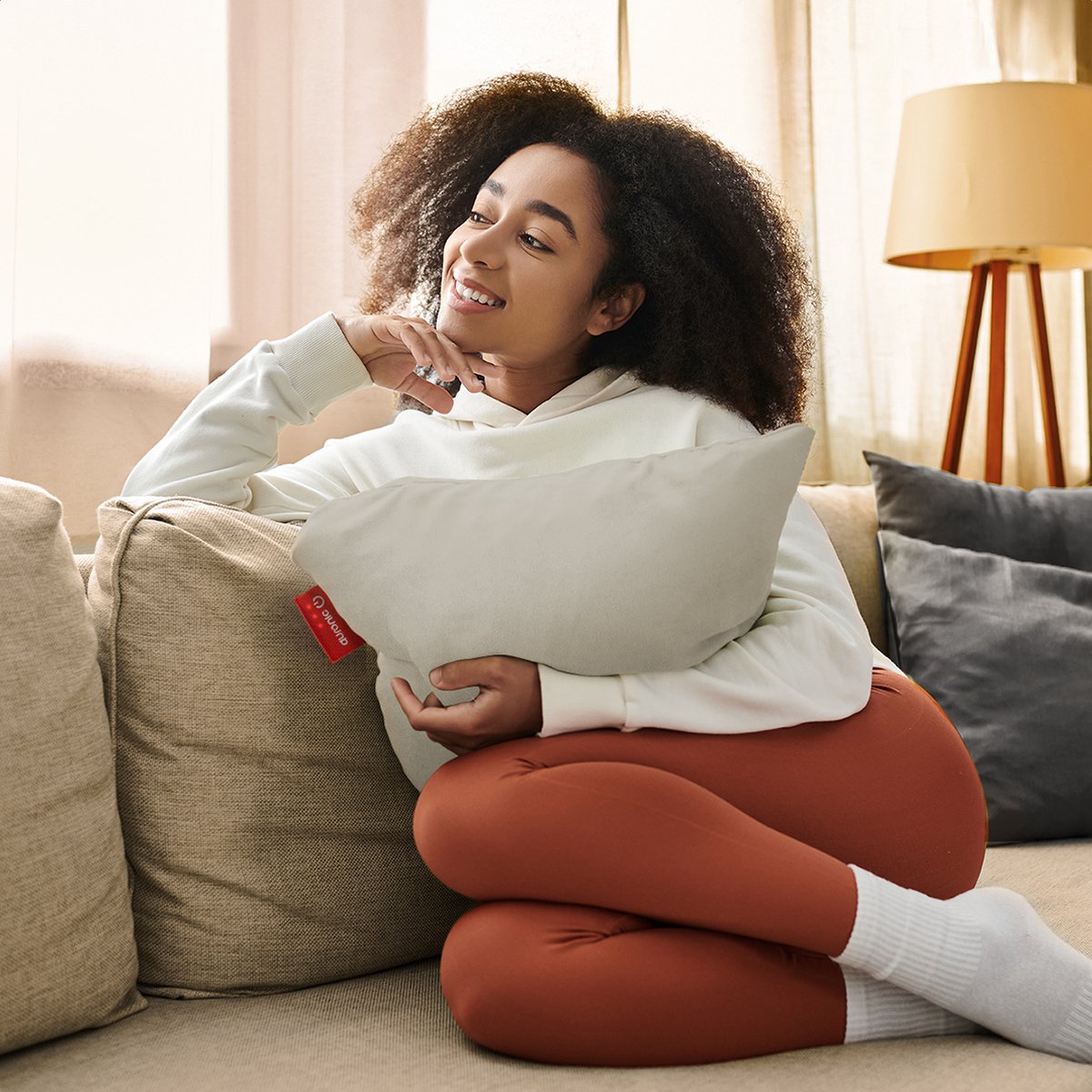 Auronic Wireless Heat Pillow - Velvet 45x45 cm | Rechargeable et électrique | Chauffage infrarouge | 3 niveaux de chaleur | Taupe