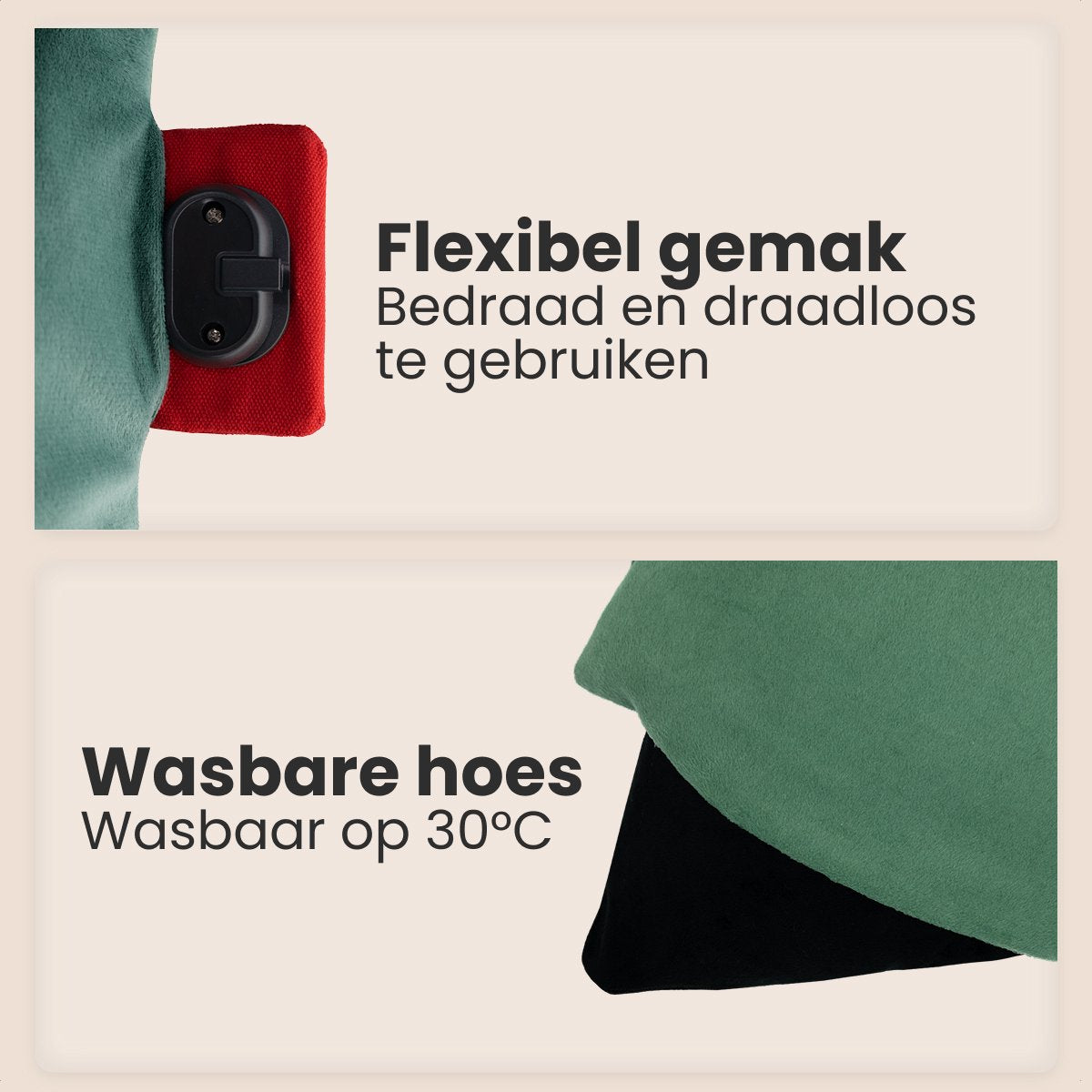 Auronic Heat Pillow - Classic - 45x45 - Sans fil - Rechargeable - Oreiller électrique - Infrarouge - Vert pastel