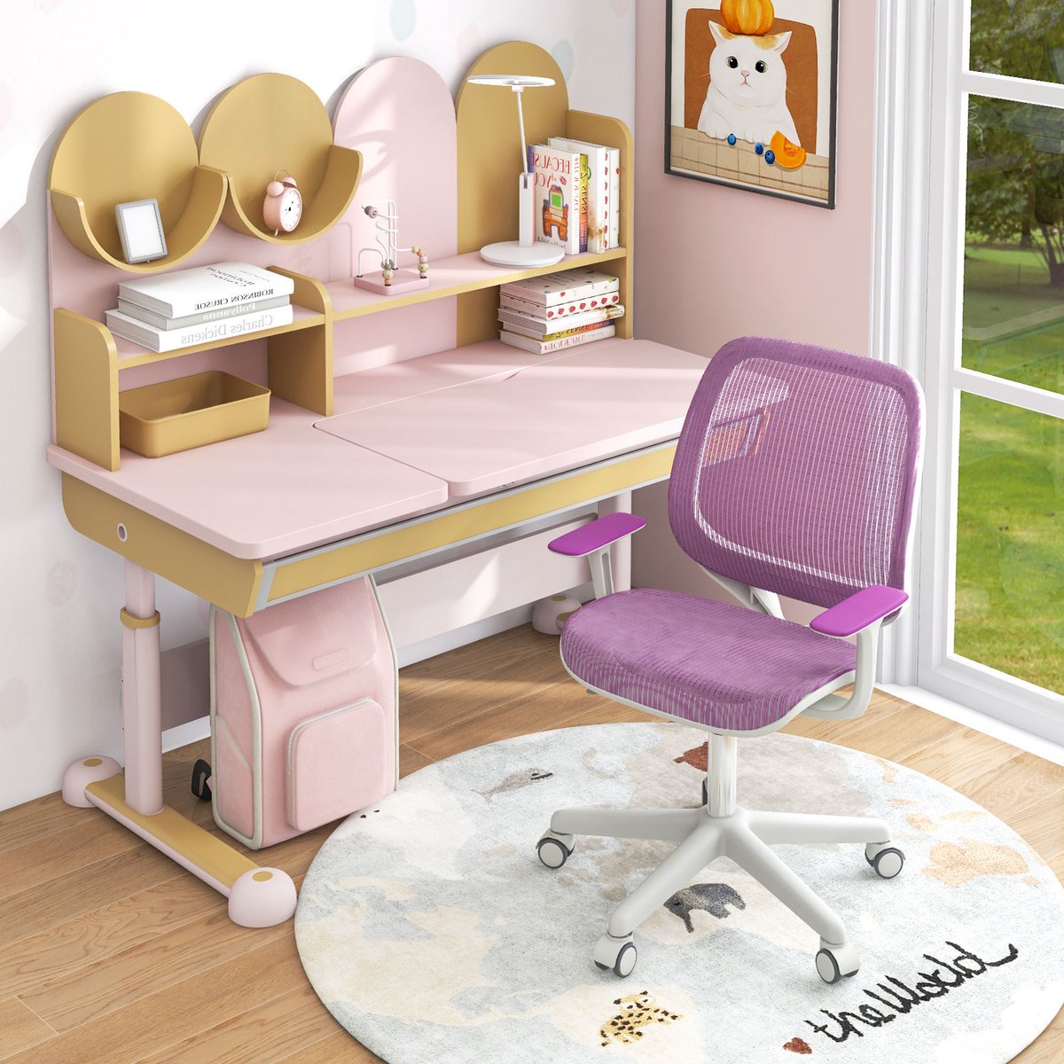 Chaise de bureau pour enfants Coast - Chaise pivotante ergonomique avec accoudoirs et roulettes - Hauteur d'assise 43-55 cm
