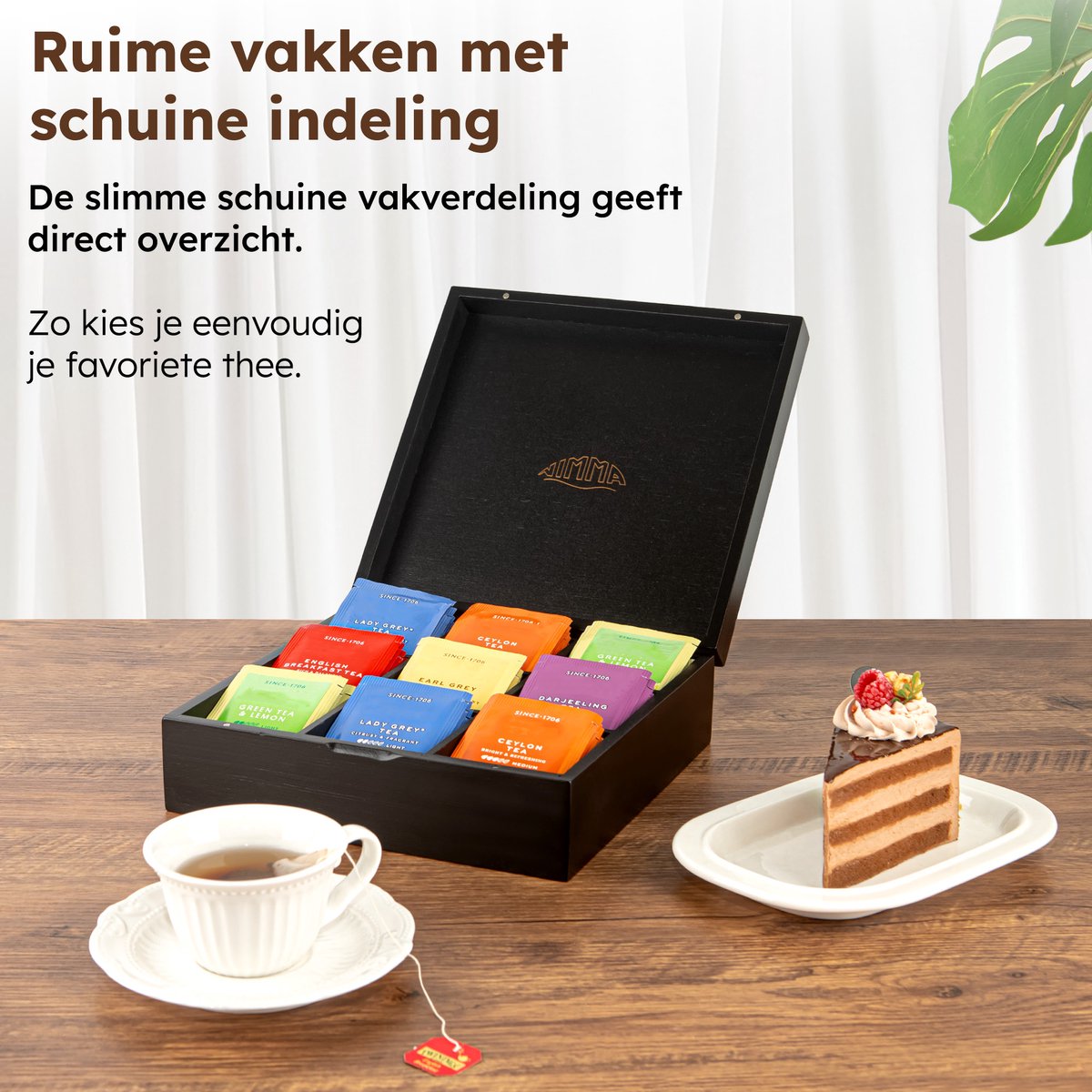 Boîte à thé Nimma - 9 boîtes - Noir - Bois FSC - Avec fermoir magnétique