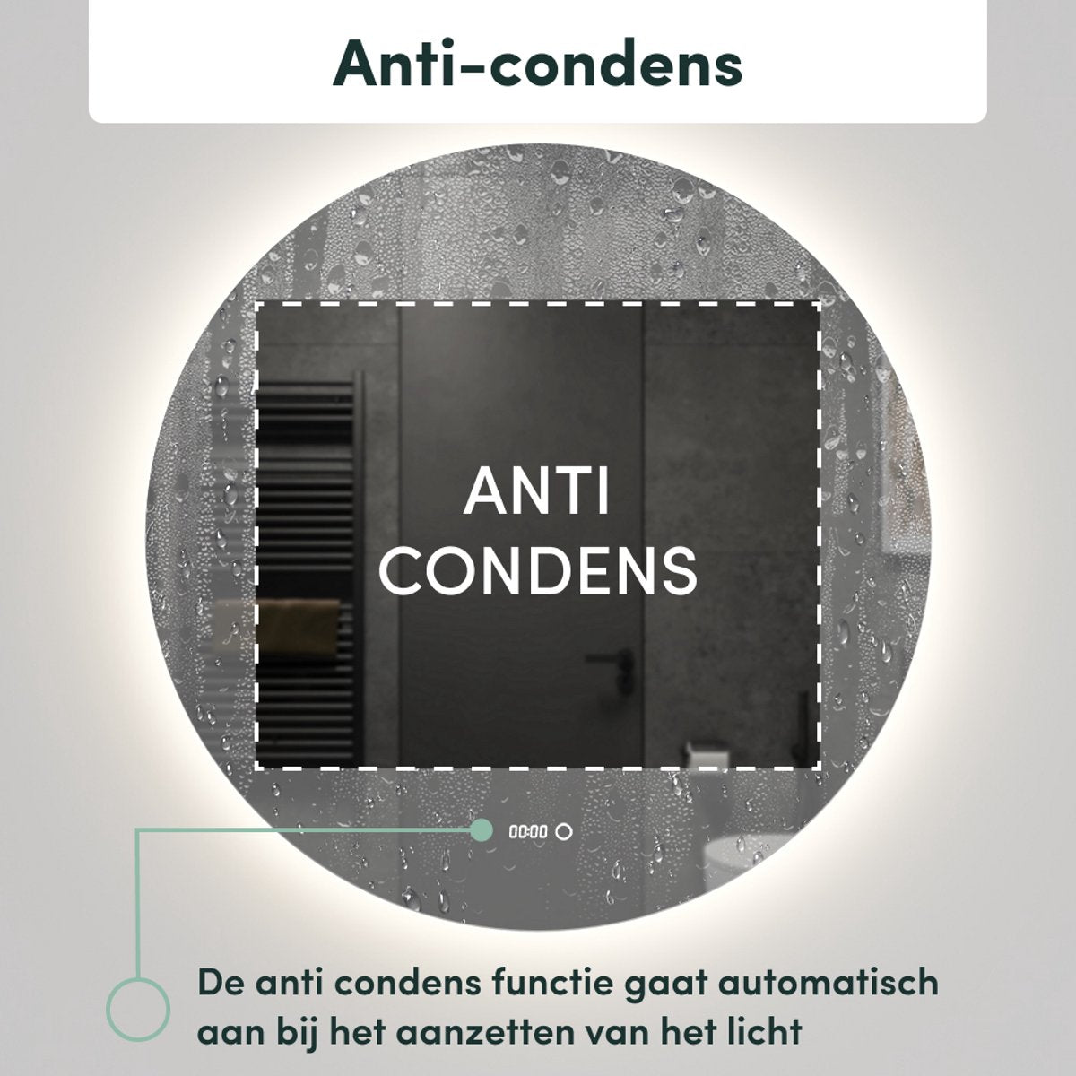 Beloura Miroir de salle de bain avec éclairage - Miroir de salle de bain rond - Chauffage - Horloge - LED - 60 cm