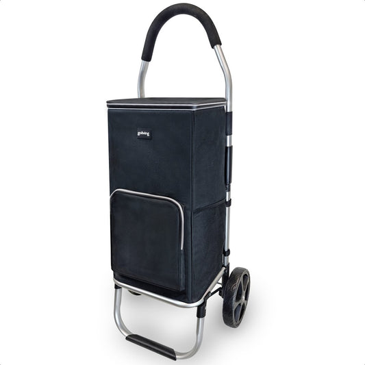 Chariot de courses - Goliving - Avec poches latérales et compartiment réfrigérant - Pliable - Aluminium inoxydable - 50L - Noir
