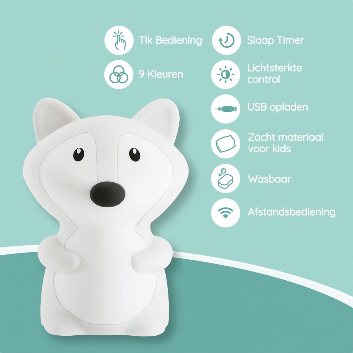 Veilleuse Sleepy Friends Fox - rechargeable par USB et avec variateur de lumière - 8 couleurs - 95x97x100 mm - Veilleuse en silicone souple pour la chambre de bébé et la nurserie