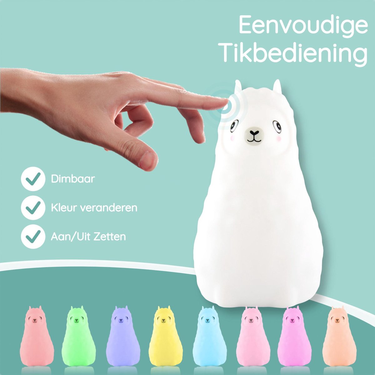 Veilleuse Sleepy Friends Lama - 95x97x100 mm - 8 Couleurs - Rechargeable par USB - Dimmable - Veilleuse Bébé & Enfant