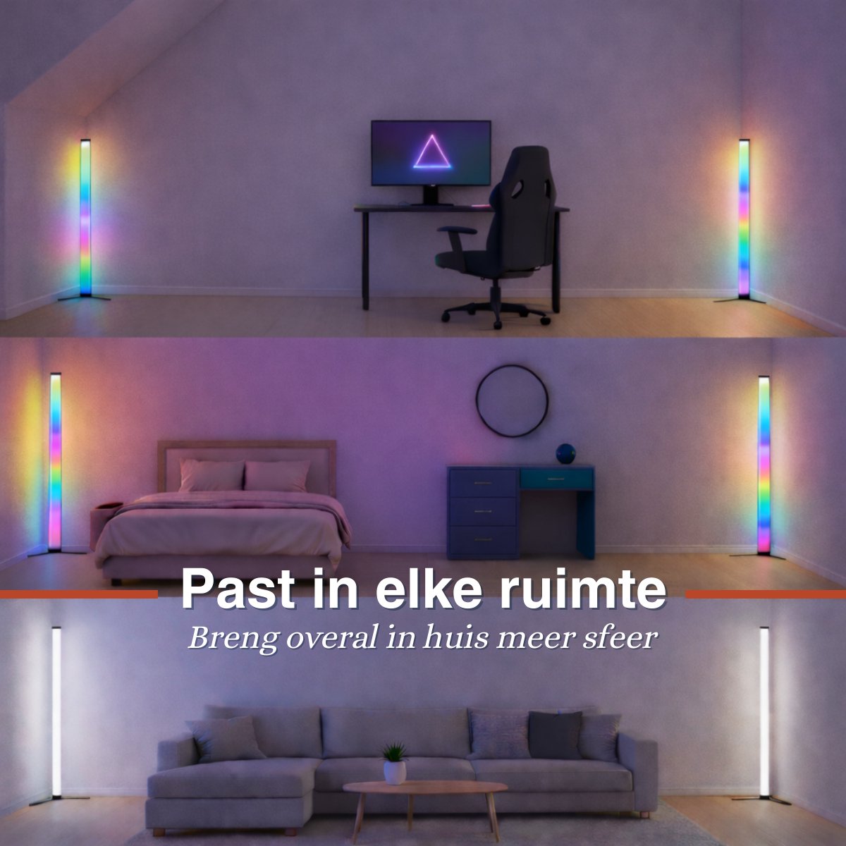 Grundig LED Floor Lamp 120 cm - Lampadaire RVB avec télécommande - alimenté par USB - Lampe d'ambiance pour le salon, la chambre et les jeux - 4 modes d'éclairage, 60 LED