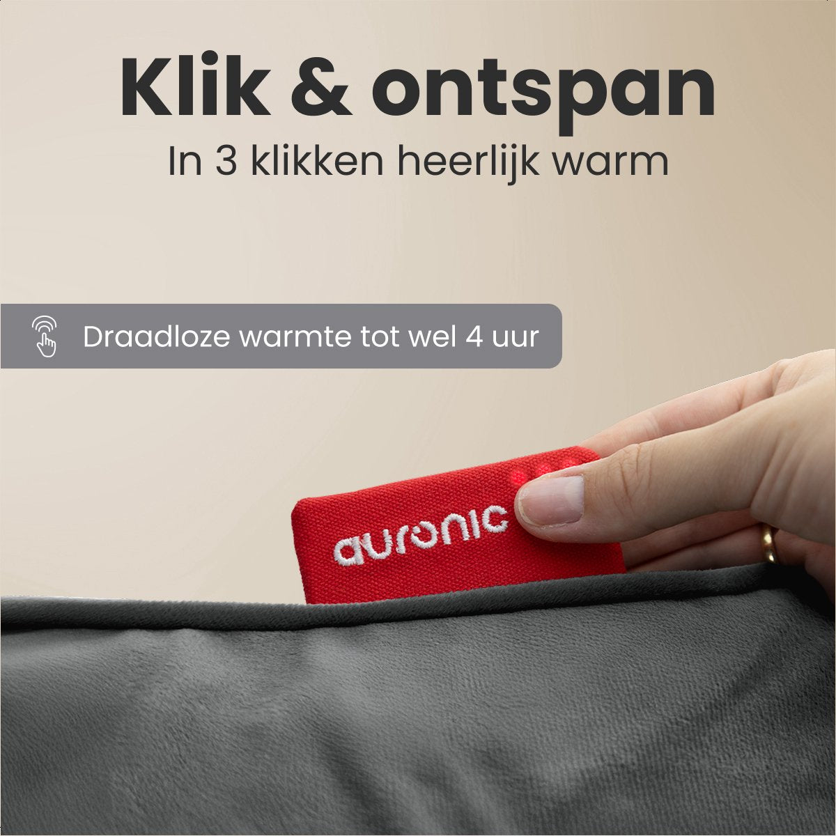 Auronic Heat Pillow - Velours - 45x60 - Sans fil - Rechargeable - Oreiller électrique - Infrarouge - Gris