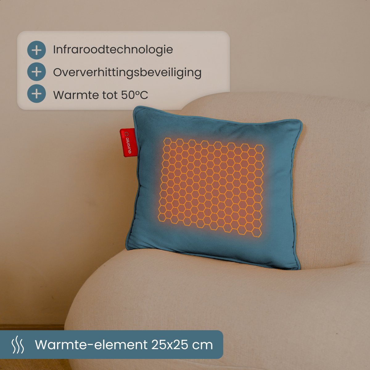 Auronic Heat Pad Velvet 45x45 cm - Sans fil, rechargeable et infrarouge - Vert/Bleu