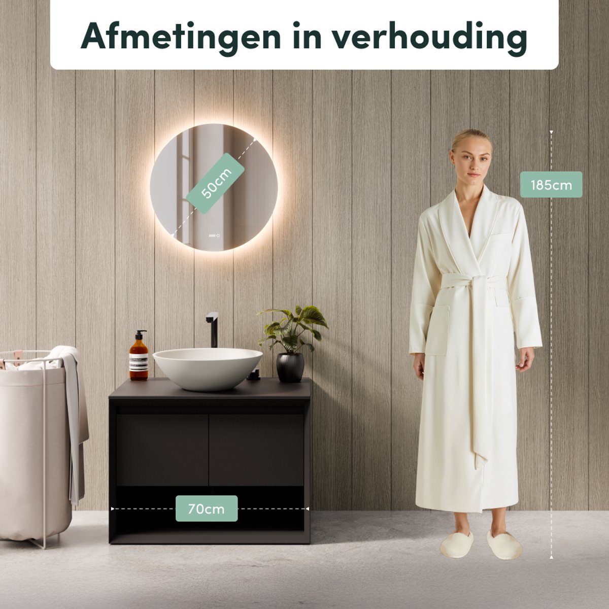 Beloura Miroir de salle de bain avec éclairage - Miroir de salle de bain rond - Chauffage - Horloge - LED - 50 cm