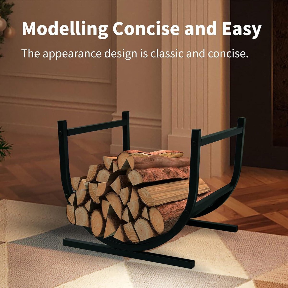 Froadp Support pour bois de chauffage - Pour l'intérieur et l'extérieur - 44 x 37 x 40 cm - Noir