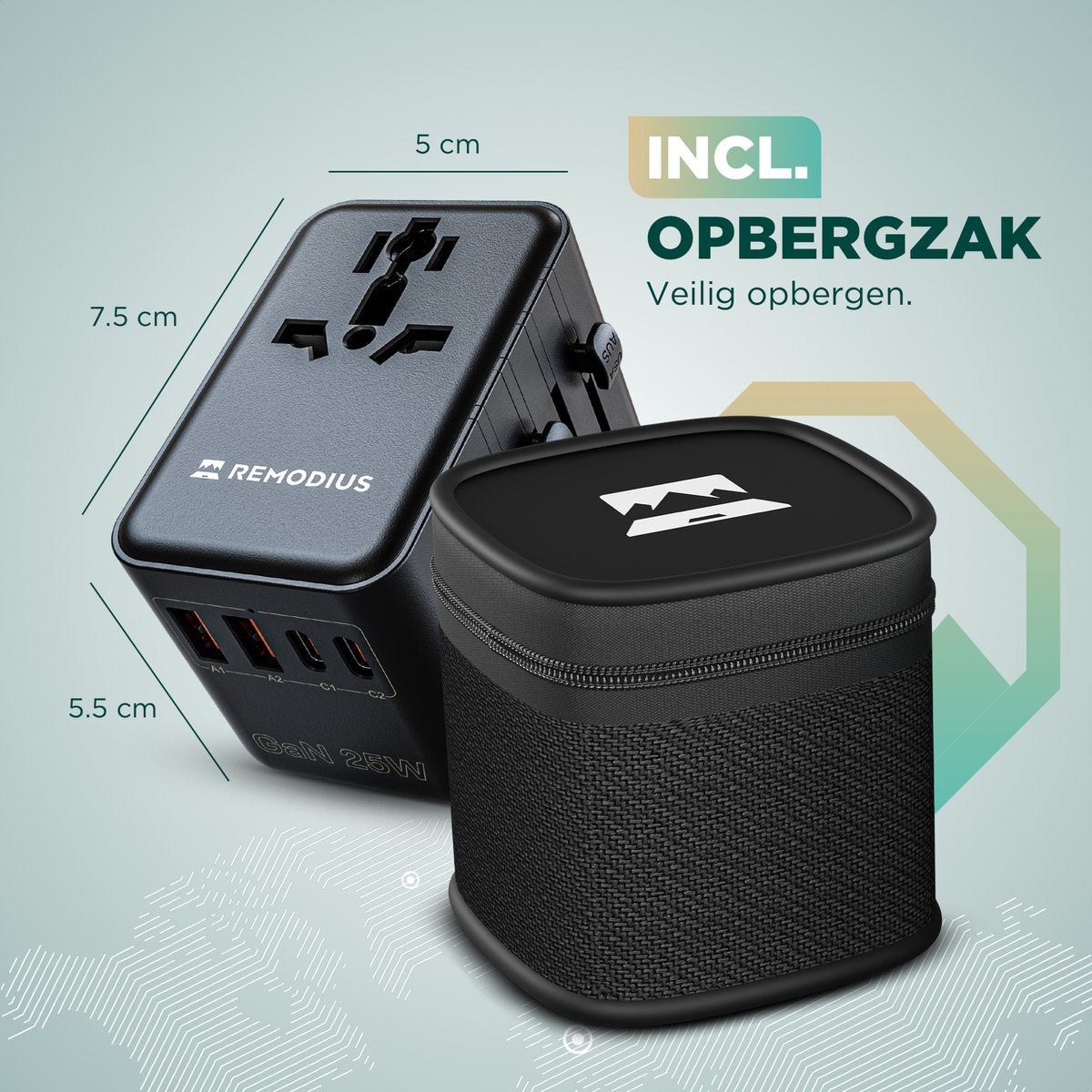 Remodius World Plug - Adaptateur de voyage universel pour plus de 220 pays - 2x USB-C & 2x USB-A - Chargeur rapide - Type A/B/C/D/E/F/G/I/J/L/N - Compact et résistant aux bagages à main