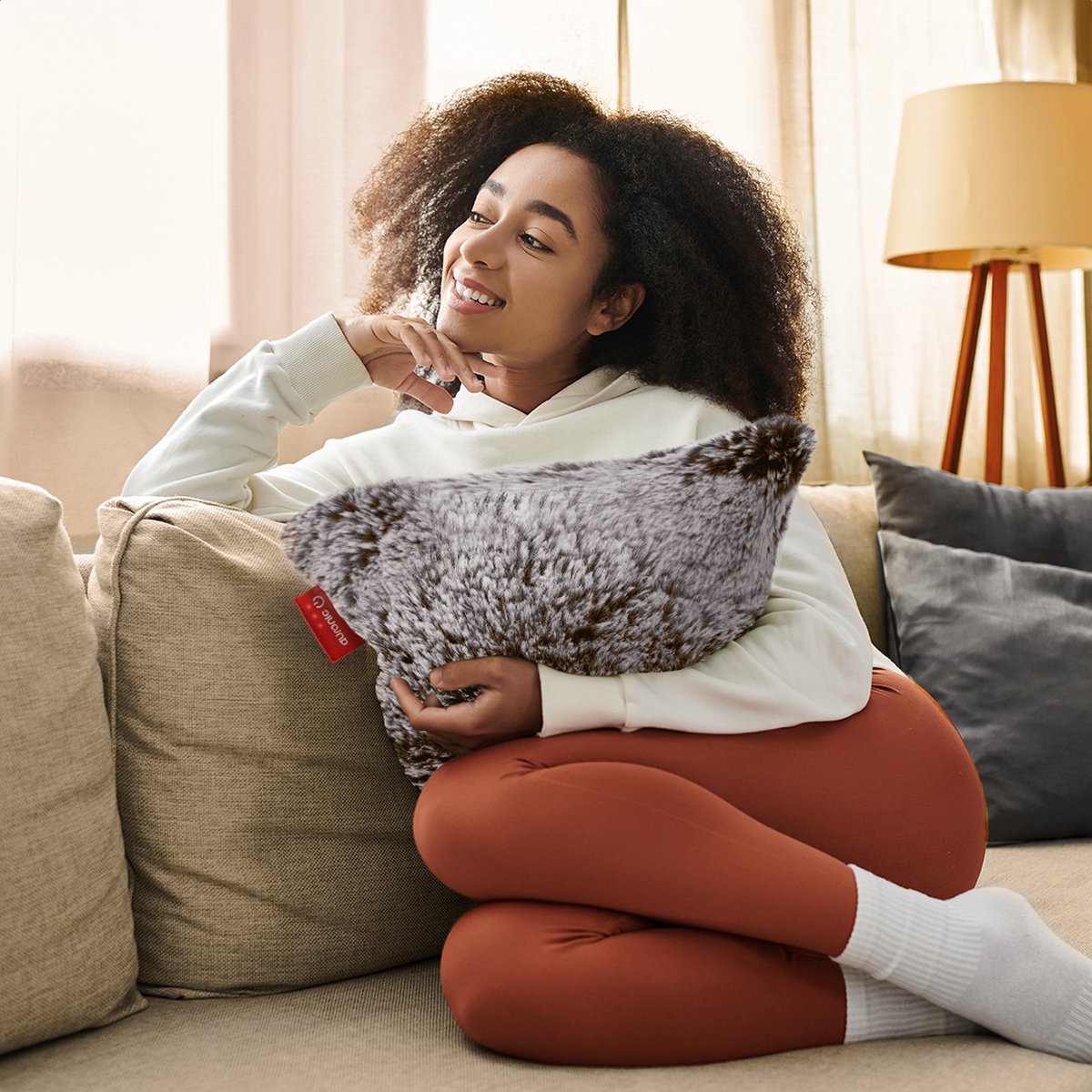 Oreiller chauffant Auronic - Teddy - 45x45 - Rechargeable - Oreiller électrique - Infrarouge - Gris