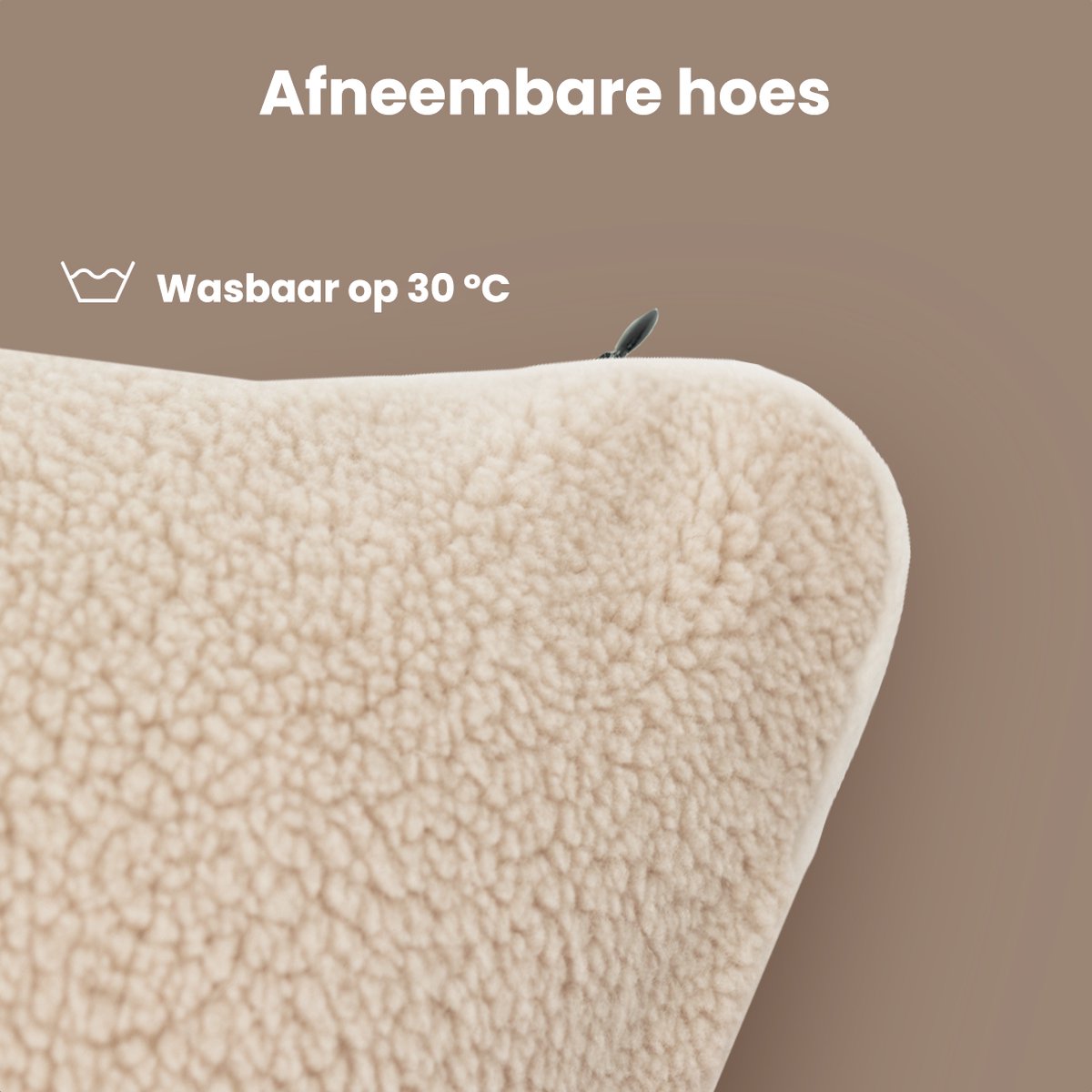 Oreiller chauffant Auronic - Polaire Sherpa - 45x45 cm - Rechargeable - Oreiller électrique - Infrarouge - Beige