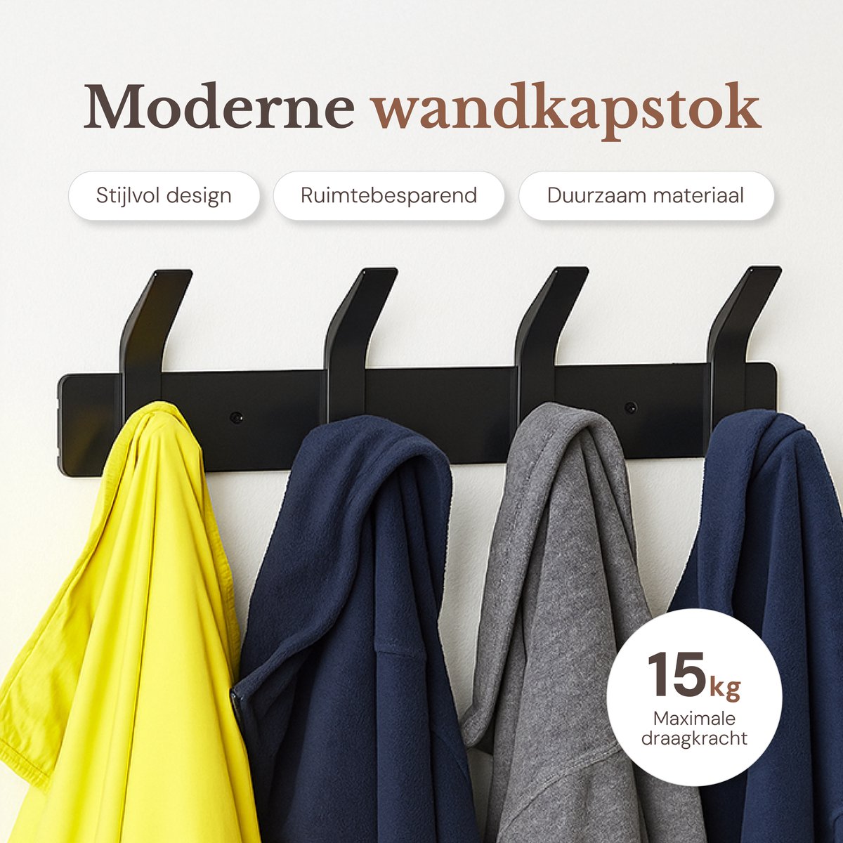 O'DADDY® Wall Coat Rack 16 Hooks - Porte-manteau suspendu - Porte-serviettes - Porte-manteau mural - 2 rangées de 8 crochets - Bande adhésive incluse - Design industriel - Noir