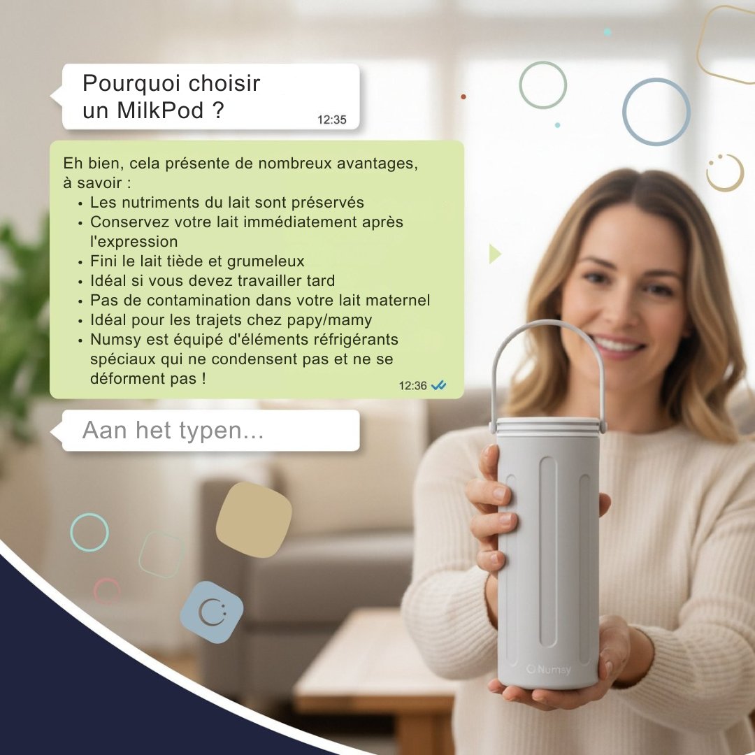 Refroidisseur de lait pour bébé Numsy - Refroidisseur de lait maternel portable - 24h de refroidissement - Pas de condensation - 2x350ml biberons sans BPA inclus - Anti-fuites - Gris clair