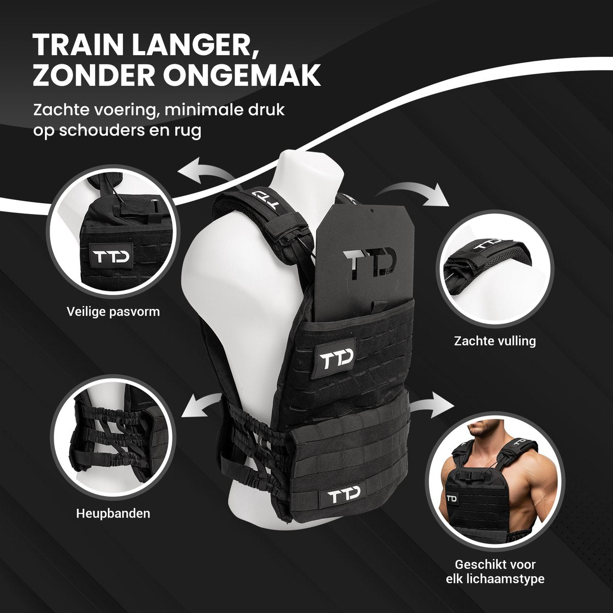 Gilet de musculation réglable Ttd - Noir - 35 x 26 cm - Jusqu'à 16,5 kg - Pour la course à pied, le fitness et la musculation