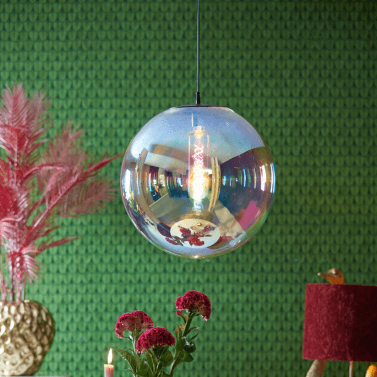 Light & Living Lampe pendante Medina - Verre multicolore - Ø48cm - Moderne et élégante pour le salon, la chambre à coucher ou la salle à manger