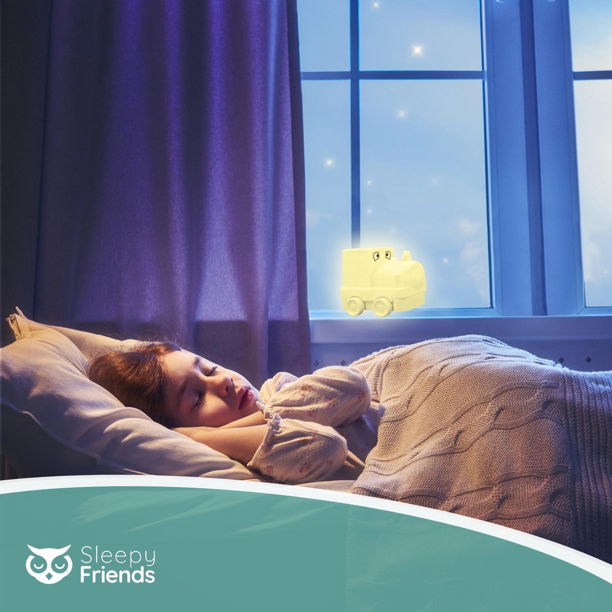 Veilleuse Sleepy Friends Train Chambre d'enfant - Veilleuse LED à intensité variable 8 couleurs - 95,2 x 97,4 x 100 mm - Gris - Télécommande incluse